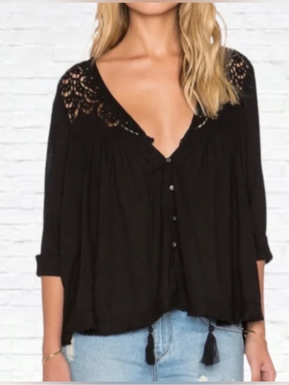 Free People NWT
Black Boise w/lace details & beading Size Small